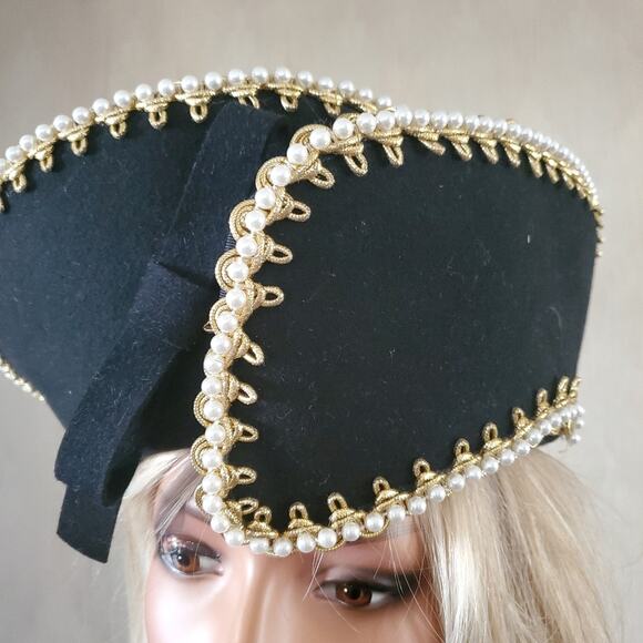 Vintage B Michael Indigo Blue Constructed Hat Gold Cording Pearls Wedding Events